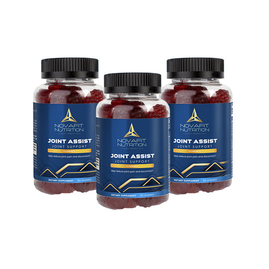 Three bottles of joint and asset capsules, adult joint support gummies for improved joint flexibility and reduced stiffness.