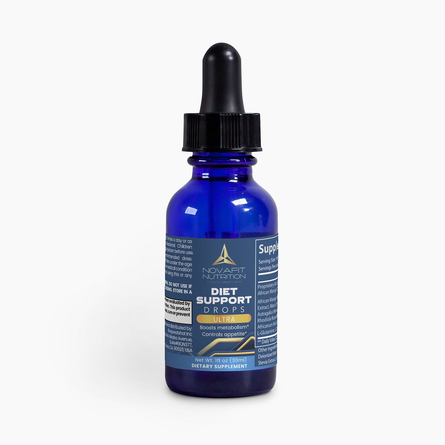 Diet Drops Ultra 1oz bottle on white background: Targeted Fat Loss for Visible Results.