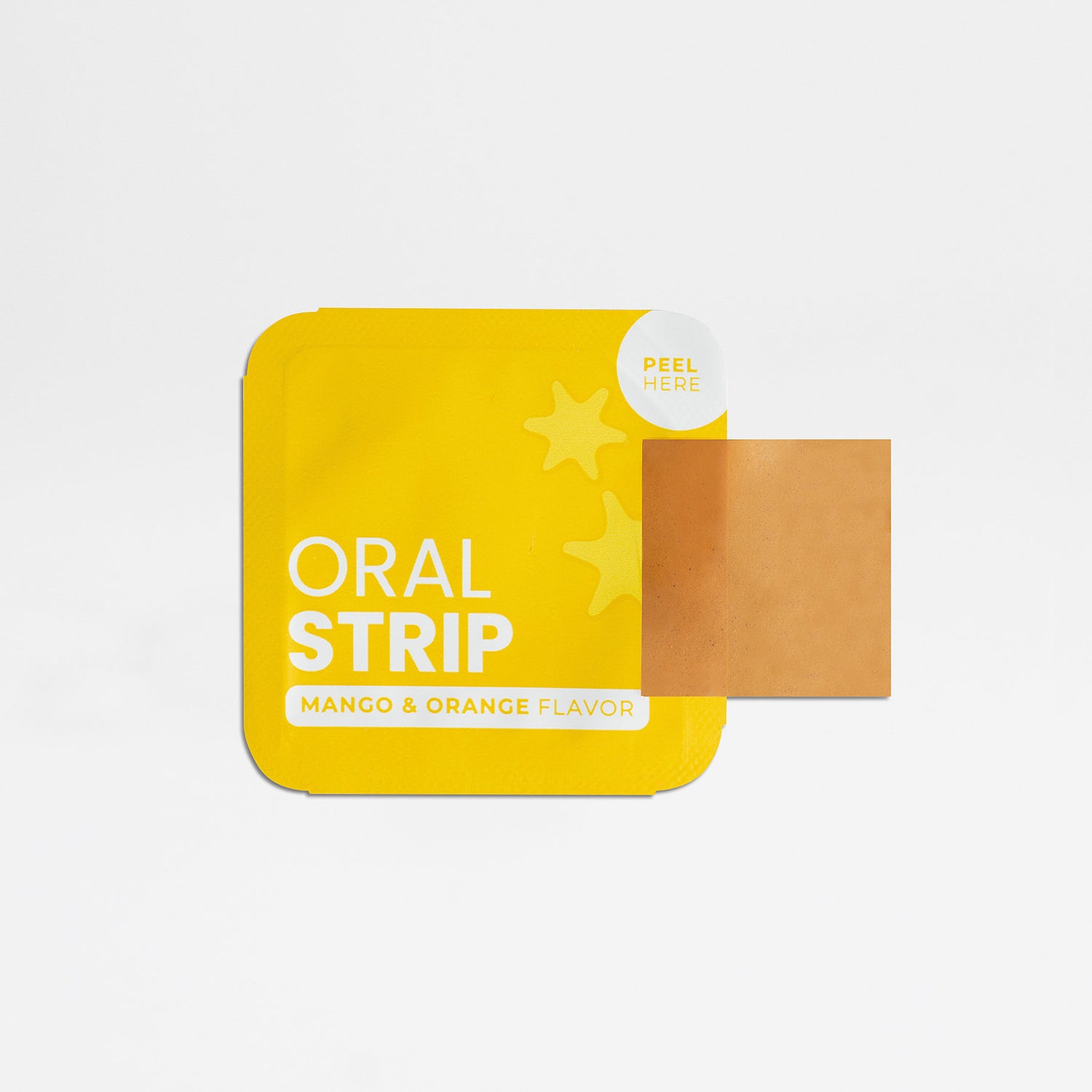 A yellow oral strip with mango and orange flavor for improved recovery and natural detox support. 