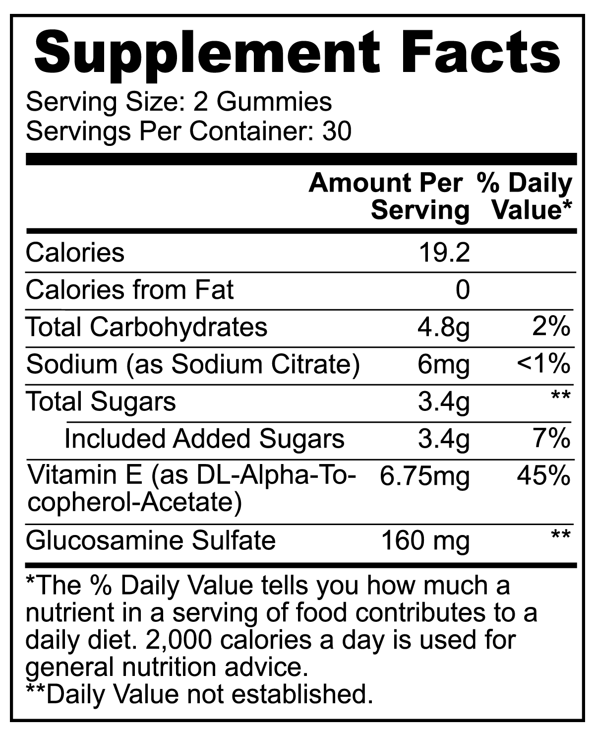 Supplement facts of Adult Joint Support Gummies: Natural ingredients for joint health. Nourish joints with natural, non-GMO gummies formulated to support joint function and alleviate pain.